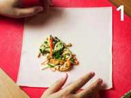 Popiah filling on a sheet of wrapper Popiah filling on a sheet of wrapper