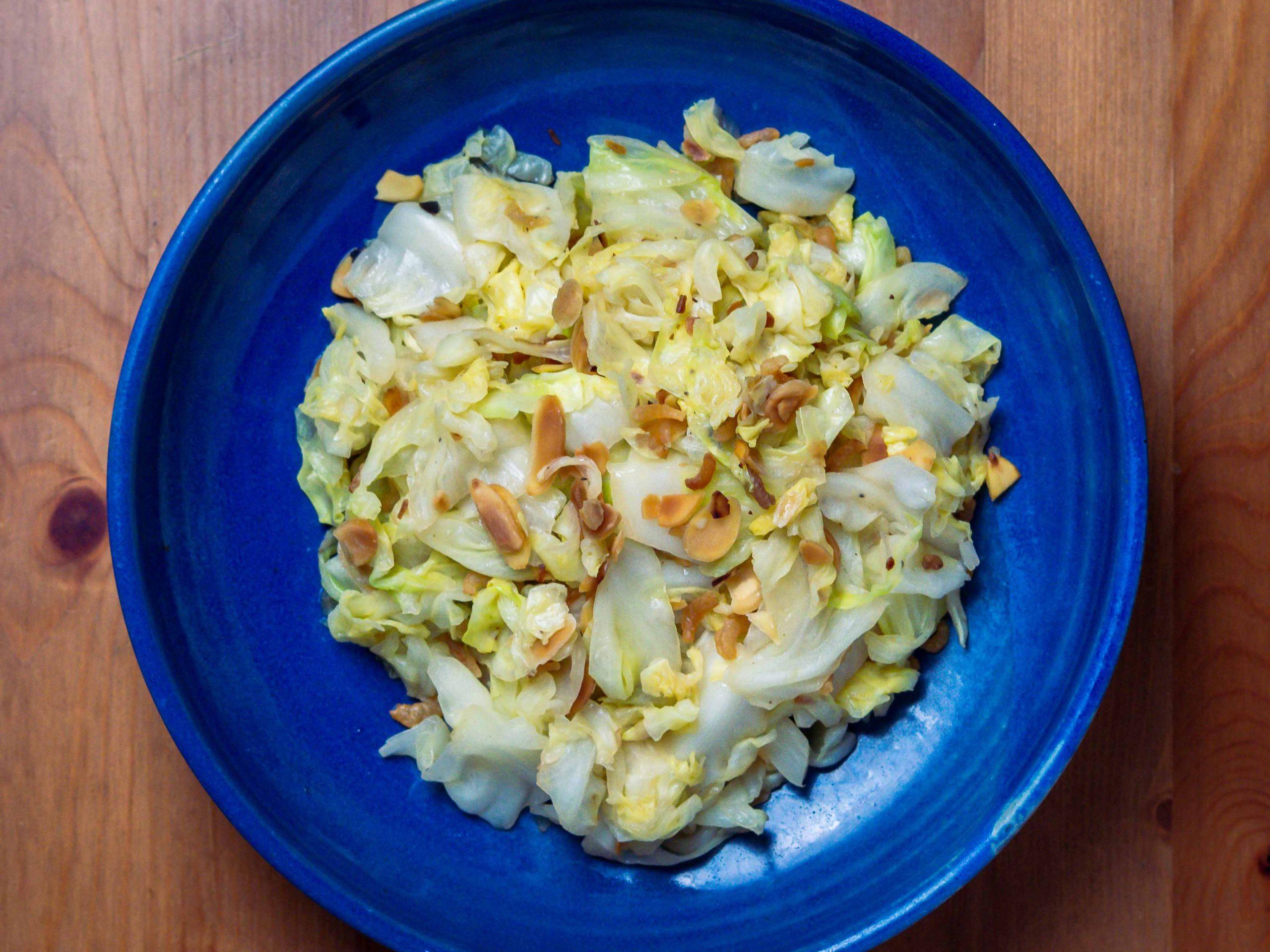 Stirfried cabbage with almond flakes An aromatic twist on stirfries