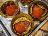 Steamed nian gao on a tray. Steamed nian gao on a tray.